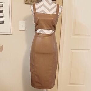 Sexy and Sleek Avec Les Filles Anthropologie Tan Faux Leather Cutout Dress- Med